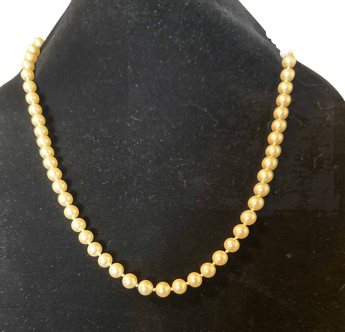 Vintage Nieman Marcus Pearl Necklace Single Strand 14k GP Box Clasp Signed