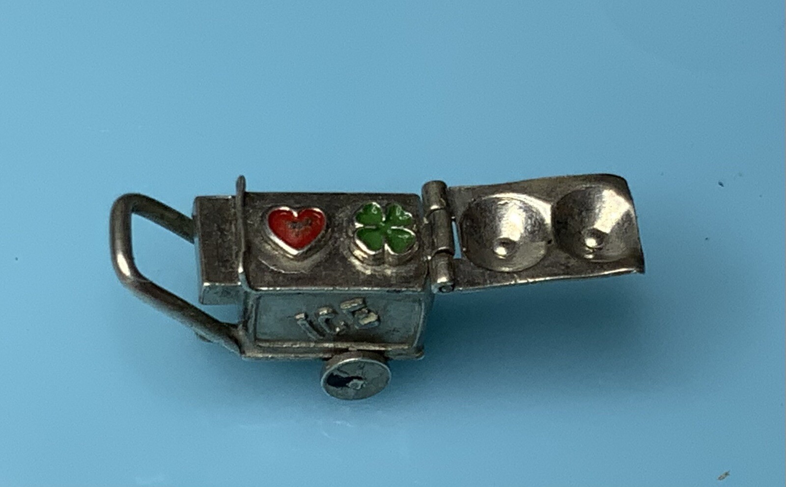 Vintage Sterling 3D Movable Love & Luck Enamel Ice Cream Cart Bracelet Charm 1.5