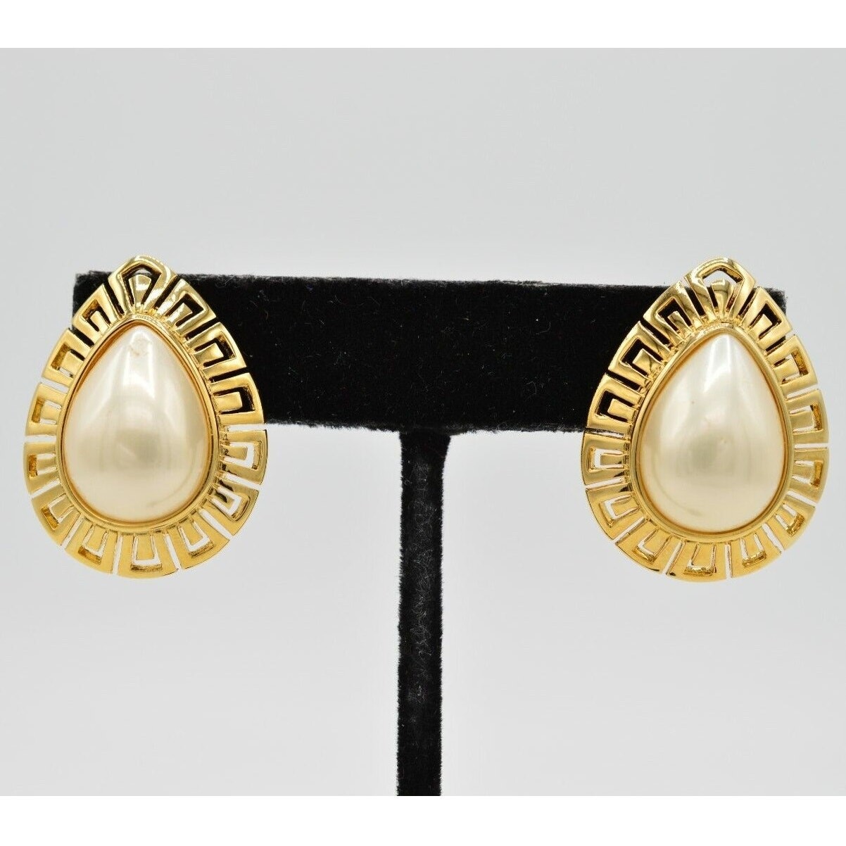 Vintage Pierced Earrings Pierced Gold Faux Pearl Teardrop Chunky NOS 1980s A21