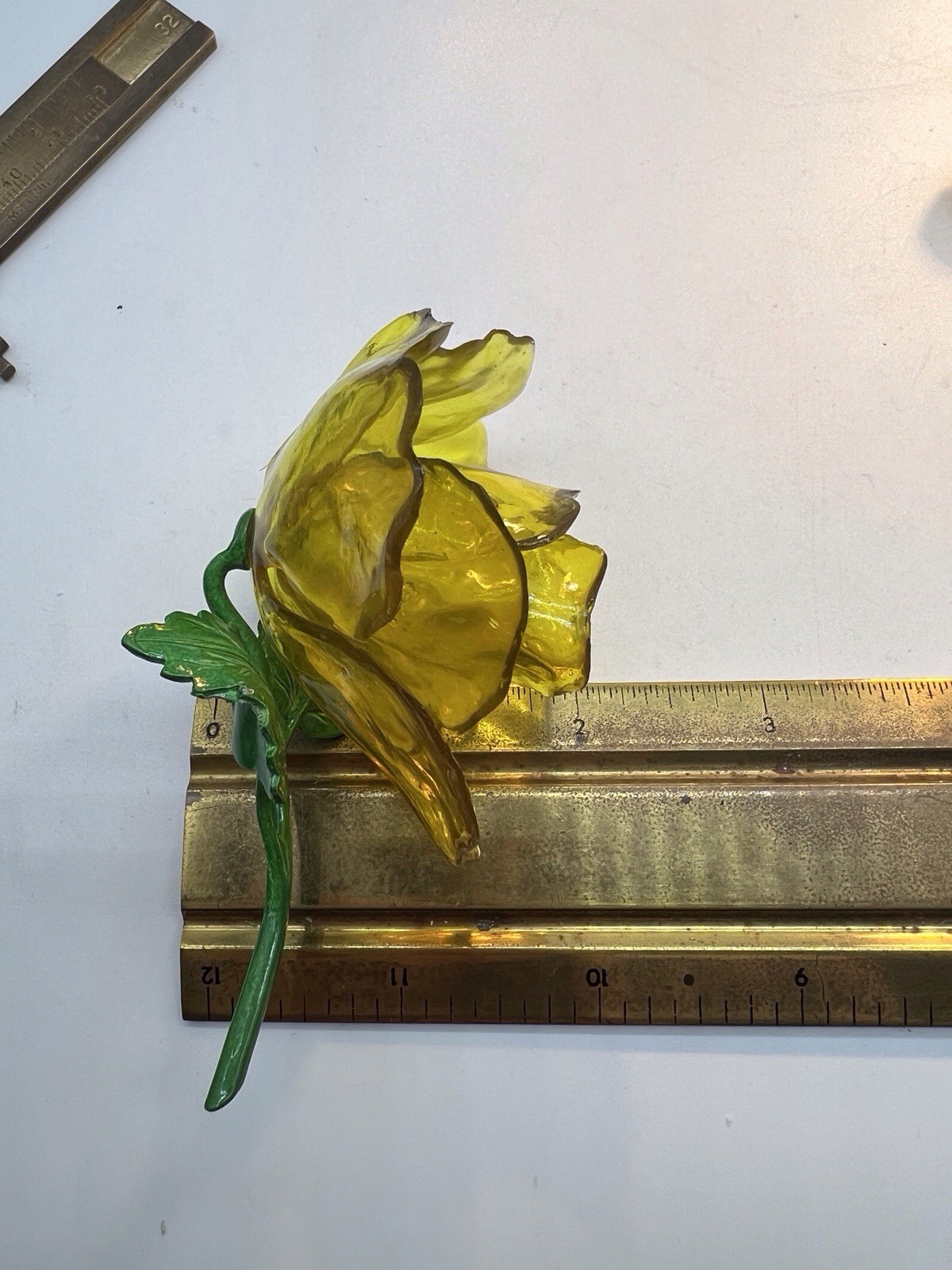 Huge Yellow Flower Brooch Cellulose Acetate Rose Enamel Spring Summer Fab! WB