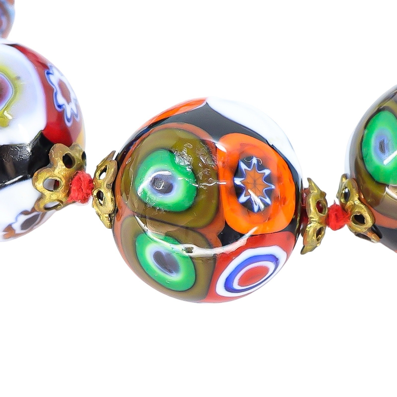 Vintage Venetian Millefiori Graduated Floral Bead Necklace 25in 8mm to 14mm