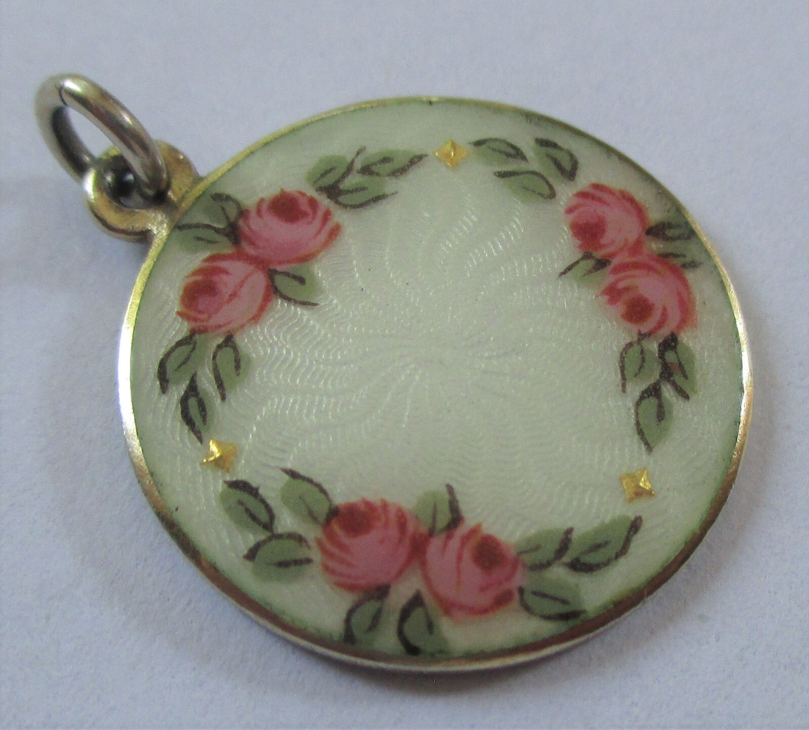 ANTIQUE STERLING SILVER GUILLOCHE ENAMEL ROSE DAVID ANDERSEN CHARM PENDANT