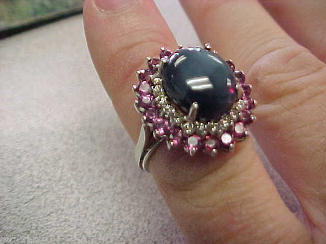 BLUE STAR SAPPHIRE,DIAMOND & AMETHYST RING WHITE GOLD SIZE 5.5 MAKE OFFER