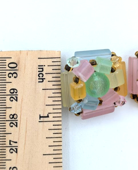 Vintage Pastel Earrings West Germany Lucite Clip On Beaded Mid Century