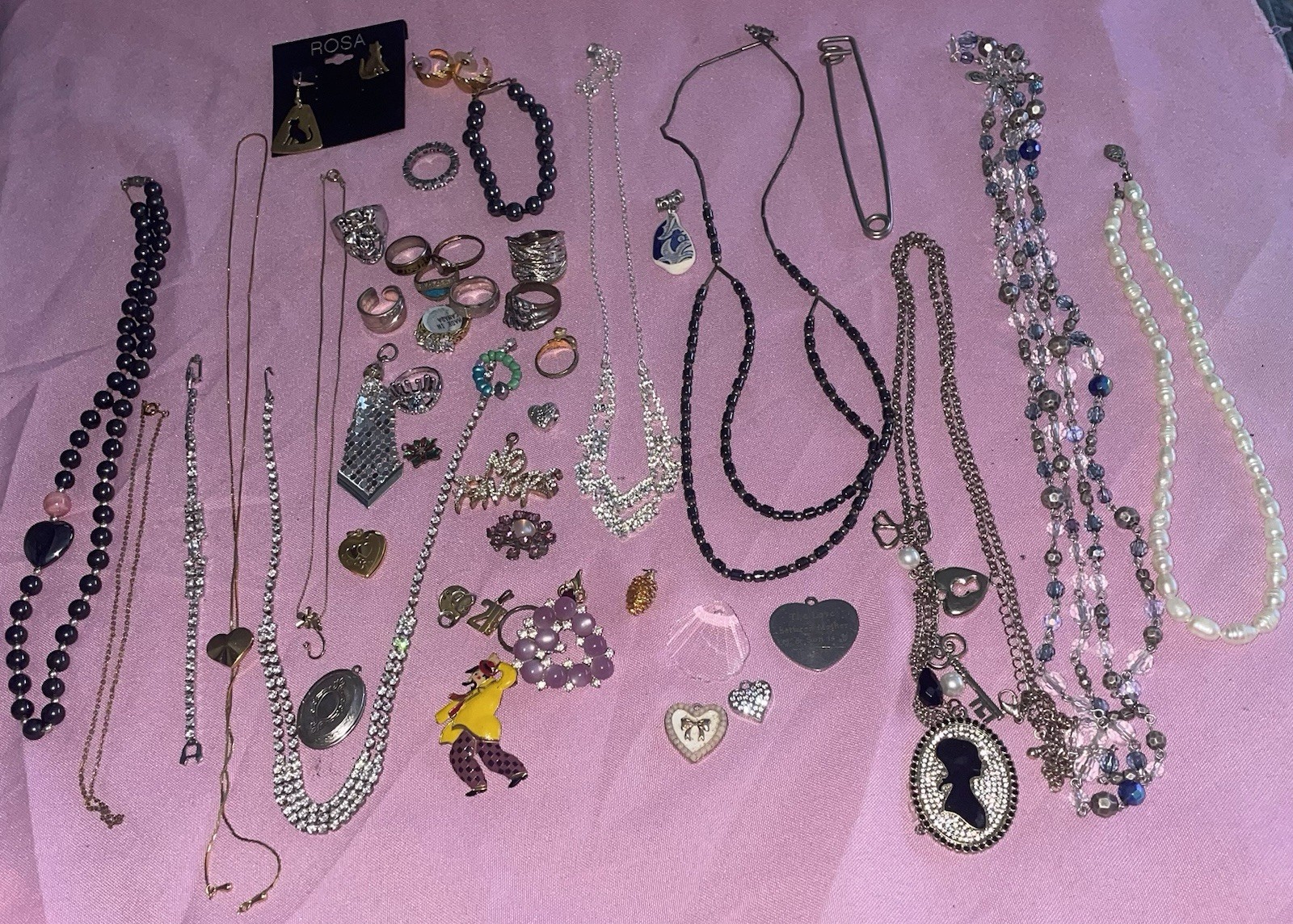 Vintage Estate Costume Jewelry Lot Rings Bracelet Necklace Earrings Pins