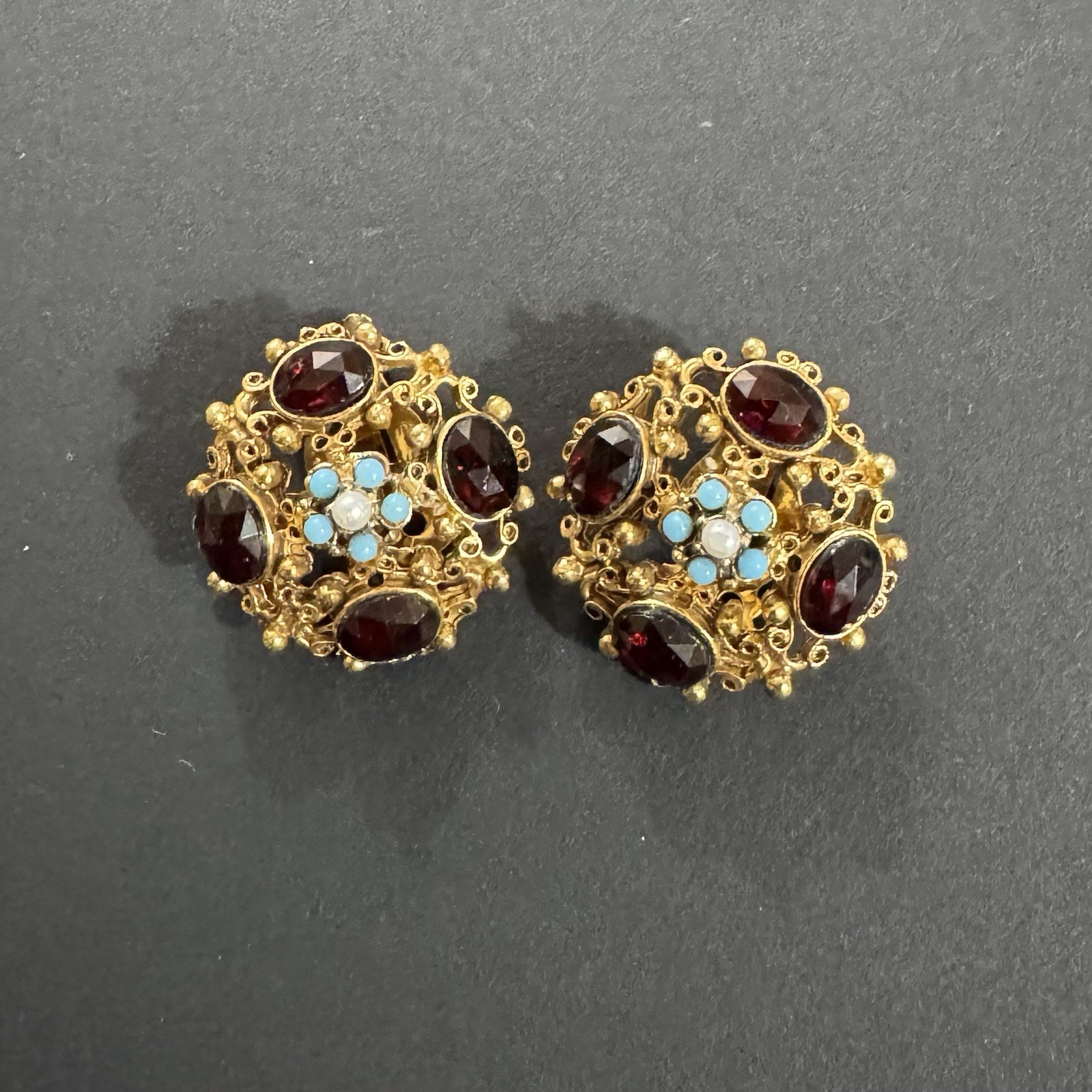 Vintage FLORENZA Signed Brooch Earrings Set Renaissance Revival Demi Parure