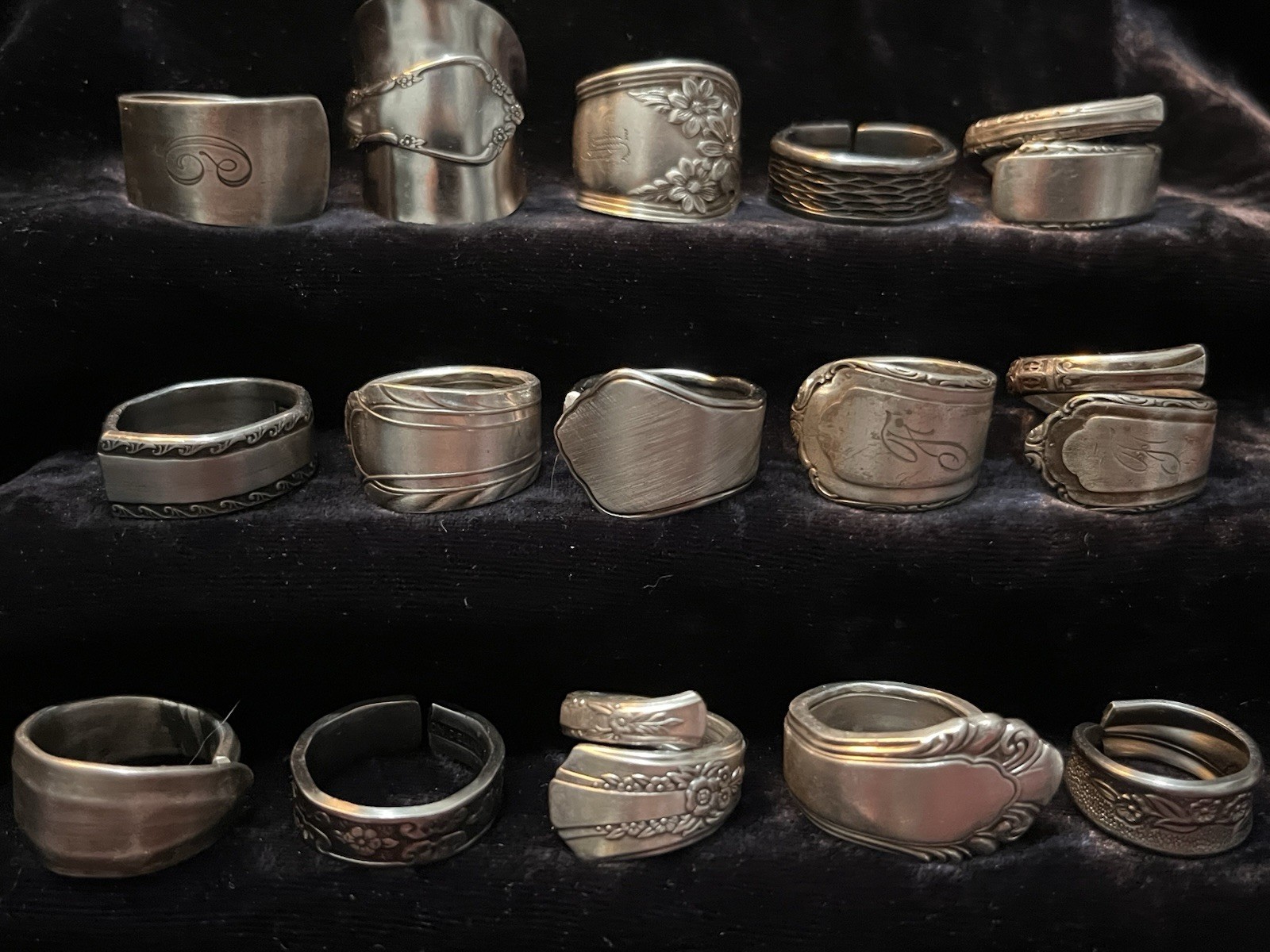 Spoon Ring & Bracelet Lot Of 24-Silver Plated & Stainless Steel Antique Deco
