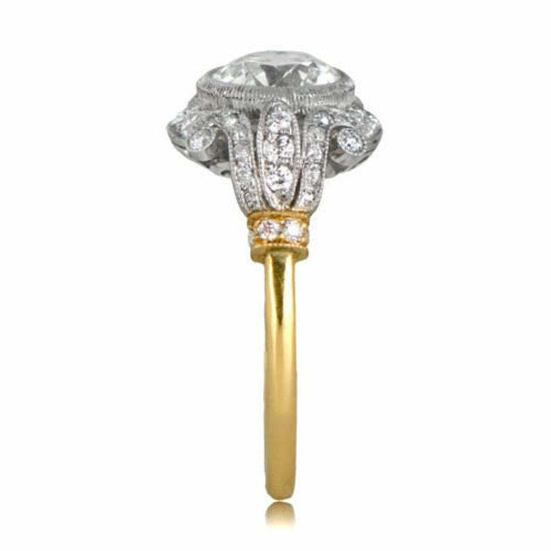 Art Deco Round Cut Lab Created Diamond Wedding 14K Yellow Gold Filled Gift Ring
