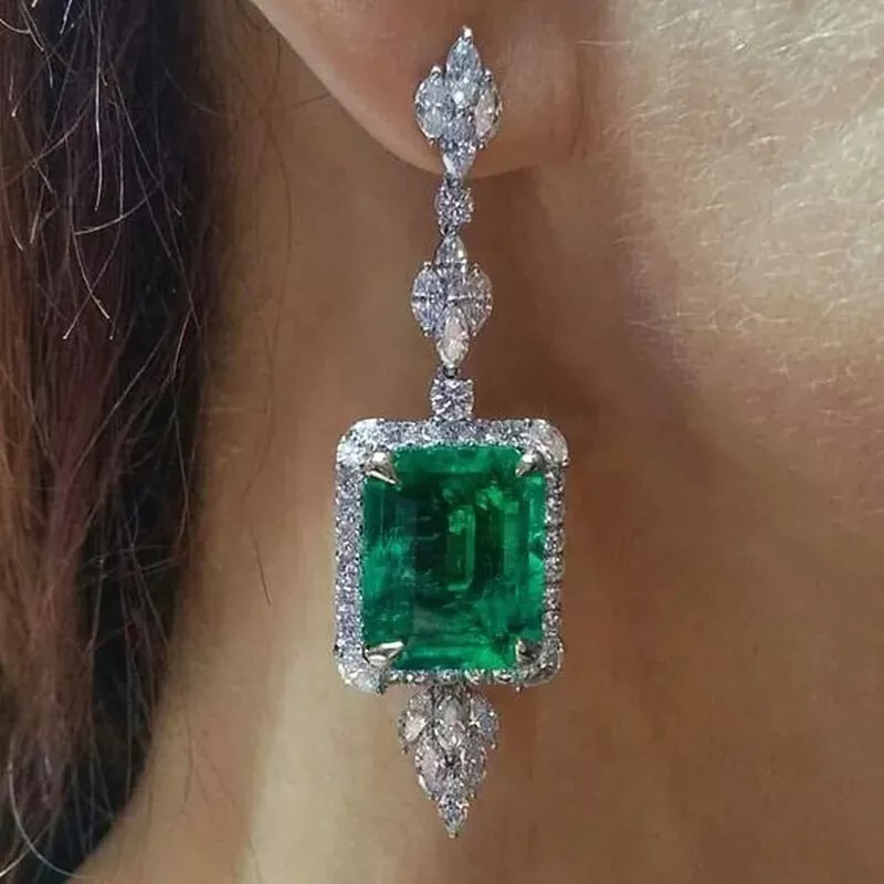 Art Deco Vintage Lab Created Diamond Gorgeous Unique Pretty 925 Silver Earring