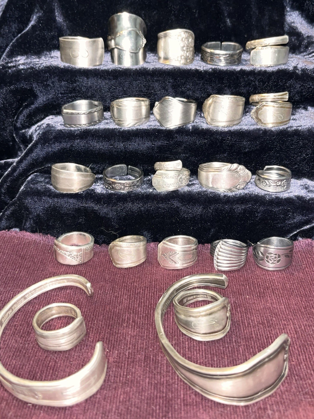 Spoon Ring & Bracelet Lot Of 24-Silver Plated & Stainless Steel Antique Deco