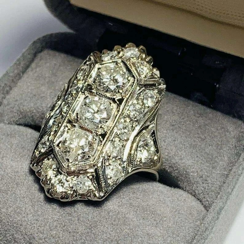 Art Deco Style Round Cut Lab Created Diamond Filigree 925 Silver Engagement Ring