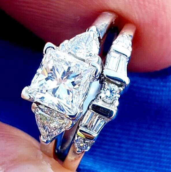 Original EARTH MINED DIAMOND Wedding Band Stack Design 14K WHITE GOLD Ring Guard