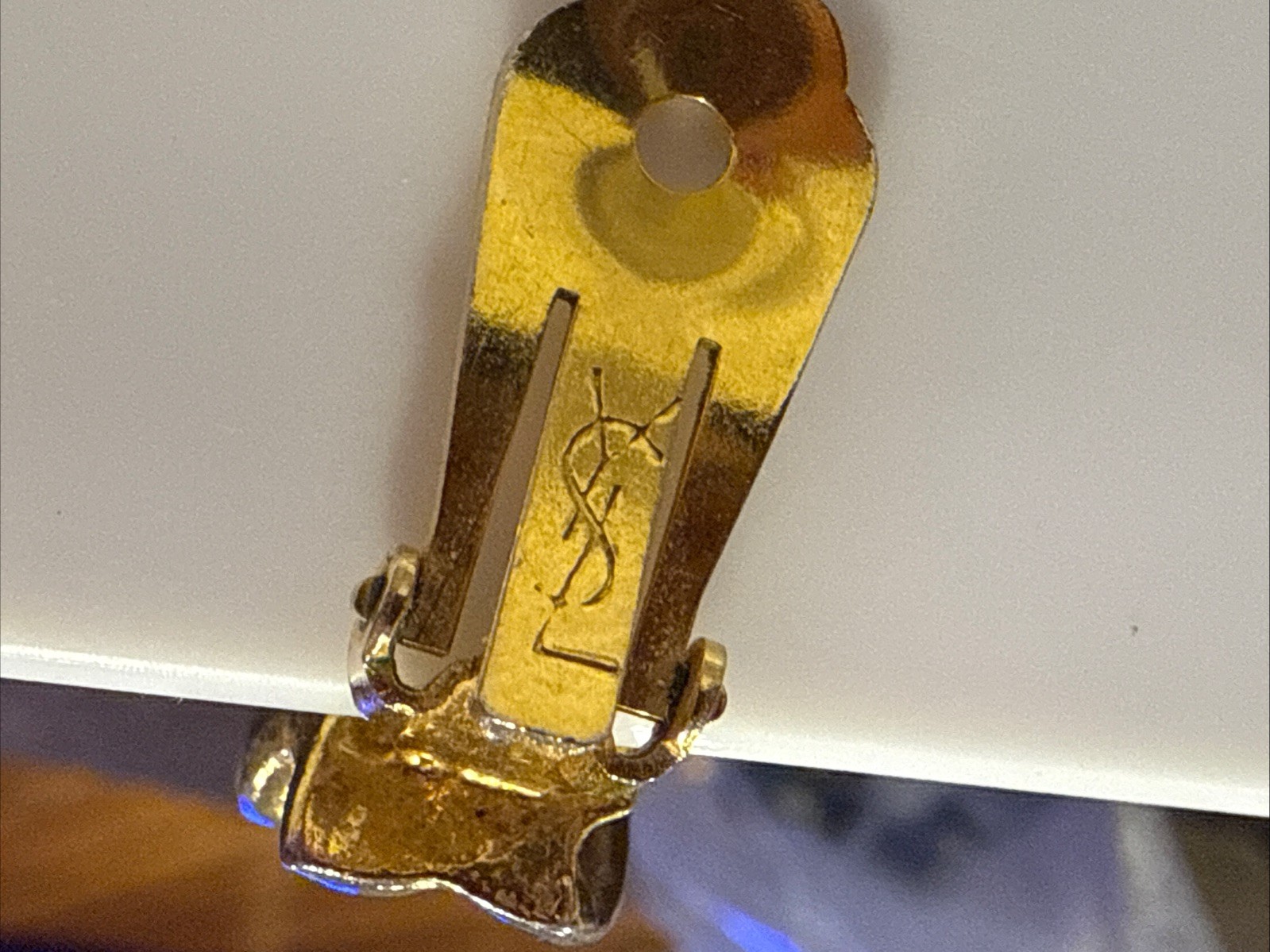 Vintage Signed YSL Yves Saint Laurent Gold Tone Clip On Earrings