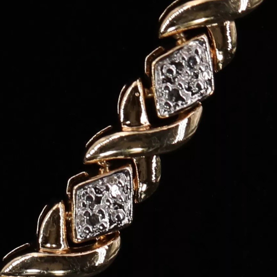 Sterling Silver 925 ROSS SIMONS 6mm Diamond XOXO 17.5″ Gold Tennis Necklace 35g