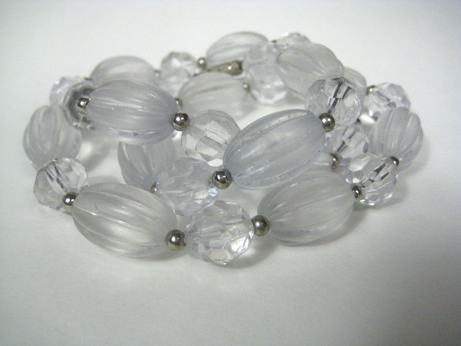 Colorless White Beaded Necklace Strand 25 in VTG 80s 70s Silvertone Facet Women