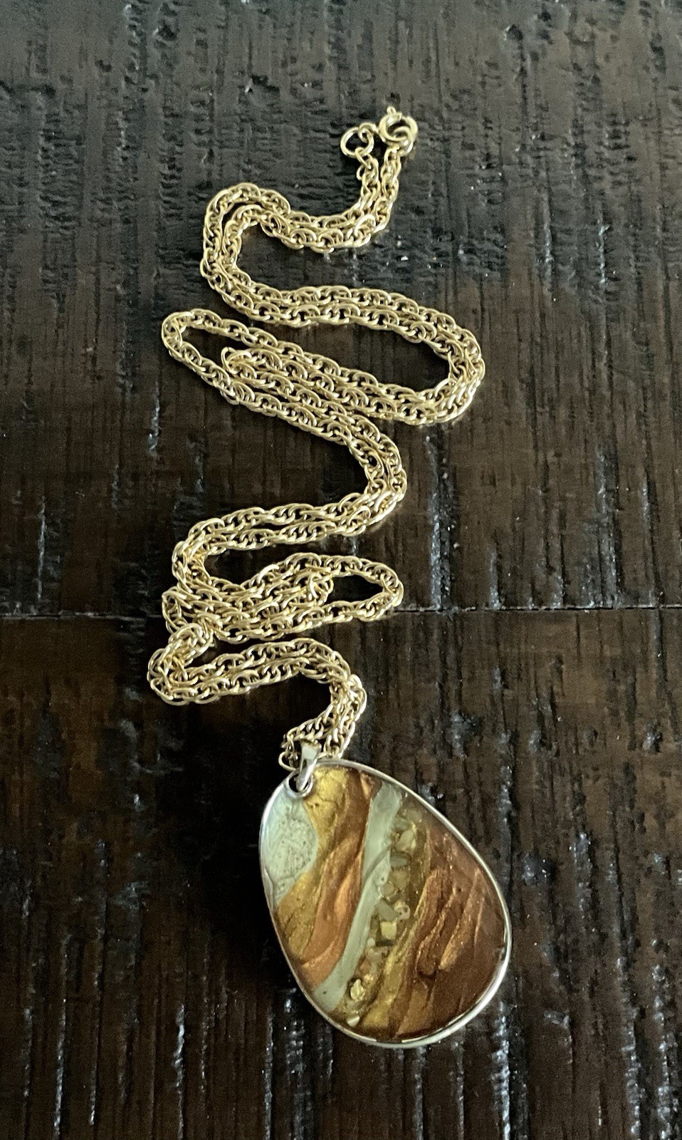 Vintage Abstract Metallic Fluid Art Necklace