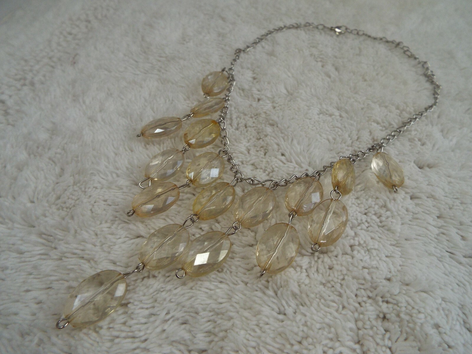 Silvertone Champagne Acrylic Bead Fringe Bead Necklace (C26)