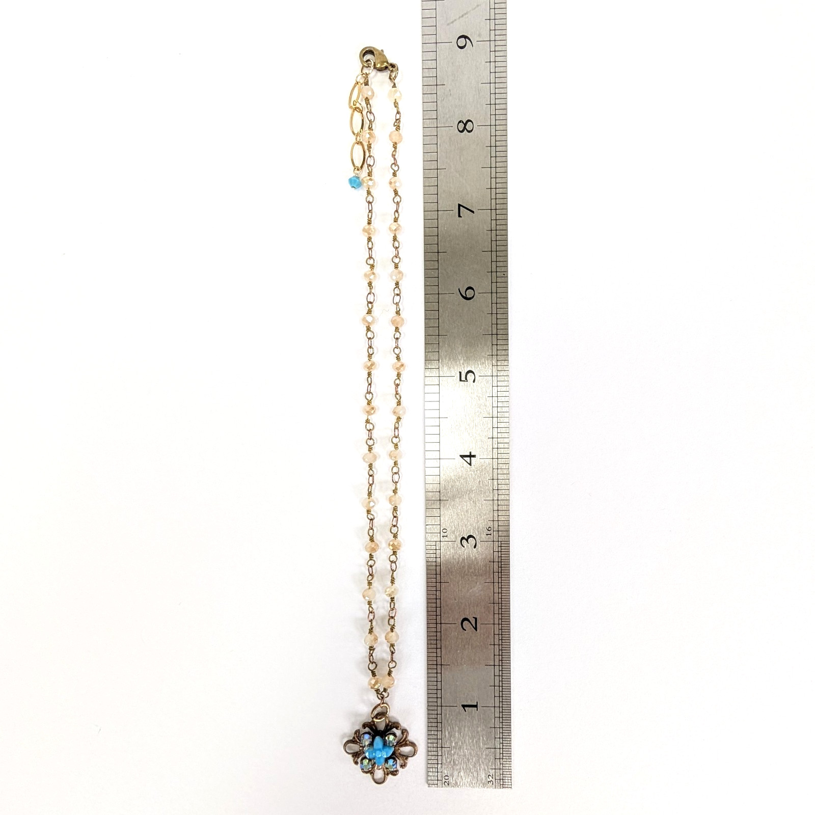 Vtg Bright Blue Opaque Glass Necklace Discontinued Swarovski Iridescent Chain 20