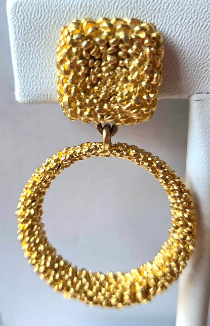 Vintage Givenchy Paris New York Pebbled Gold Circle Clip On Earrings