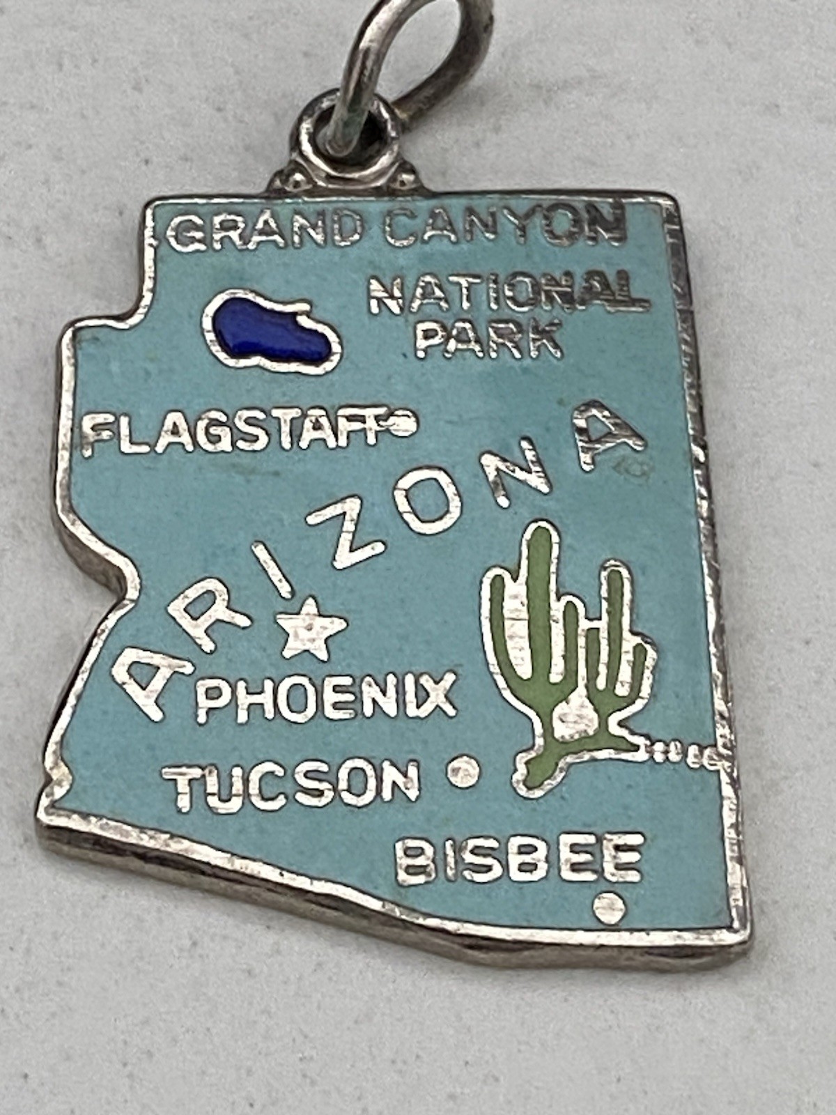 Vintage US Map Charms Retro Silver Cloisonné Enamel