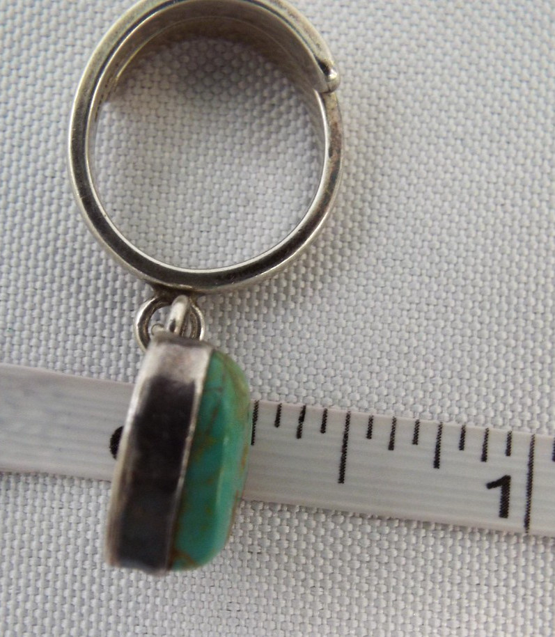 Joan Slifka Designs STERLING SILVER Turquoise Dangle Heart Ring Size 5.5 6g