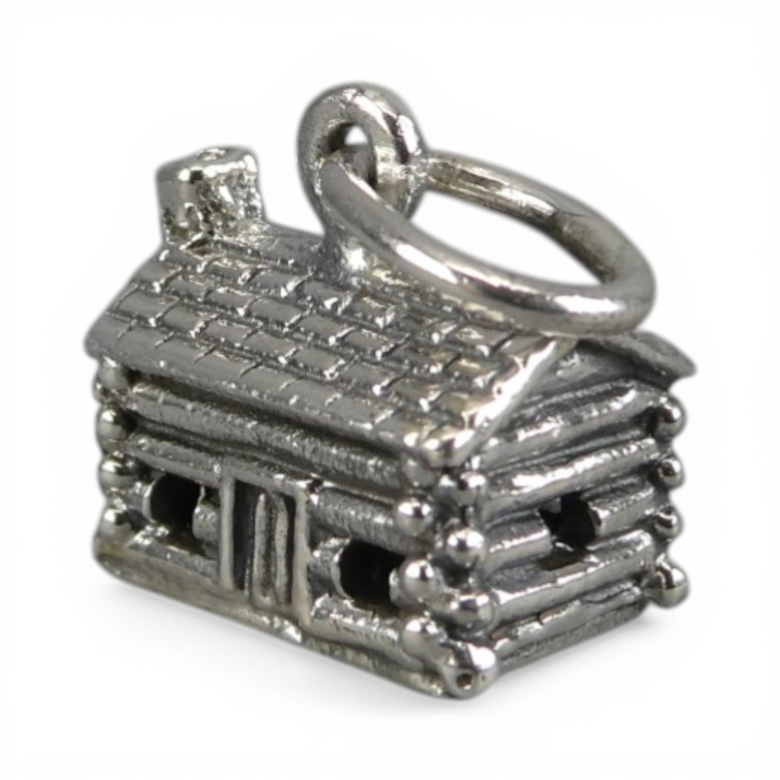 Sterling Silver LOG CABIN Charm for Bracelet PENDANT Brown County VINTAGE Cute!
