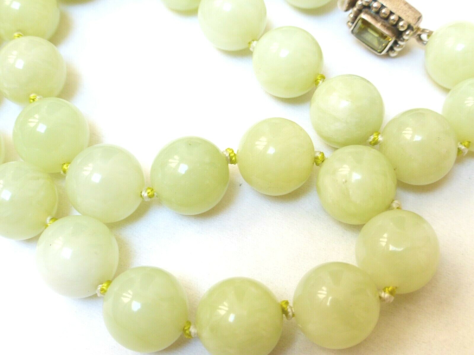 Chinese Green 12mm Jade Beads Necklace, Sterling Clasp,18″
