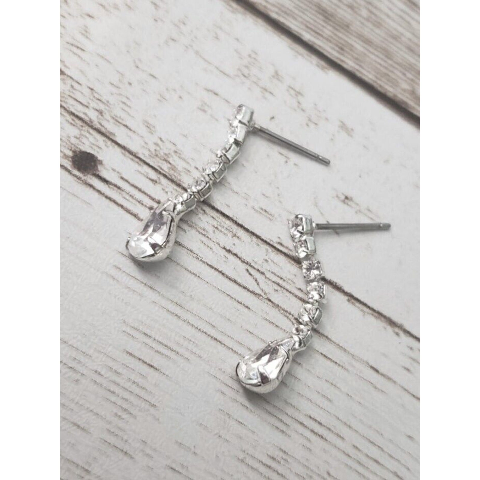 Vintage Stud On Earrings Clear Gem Dangle 1″