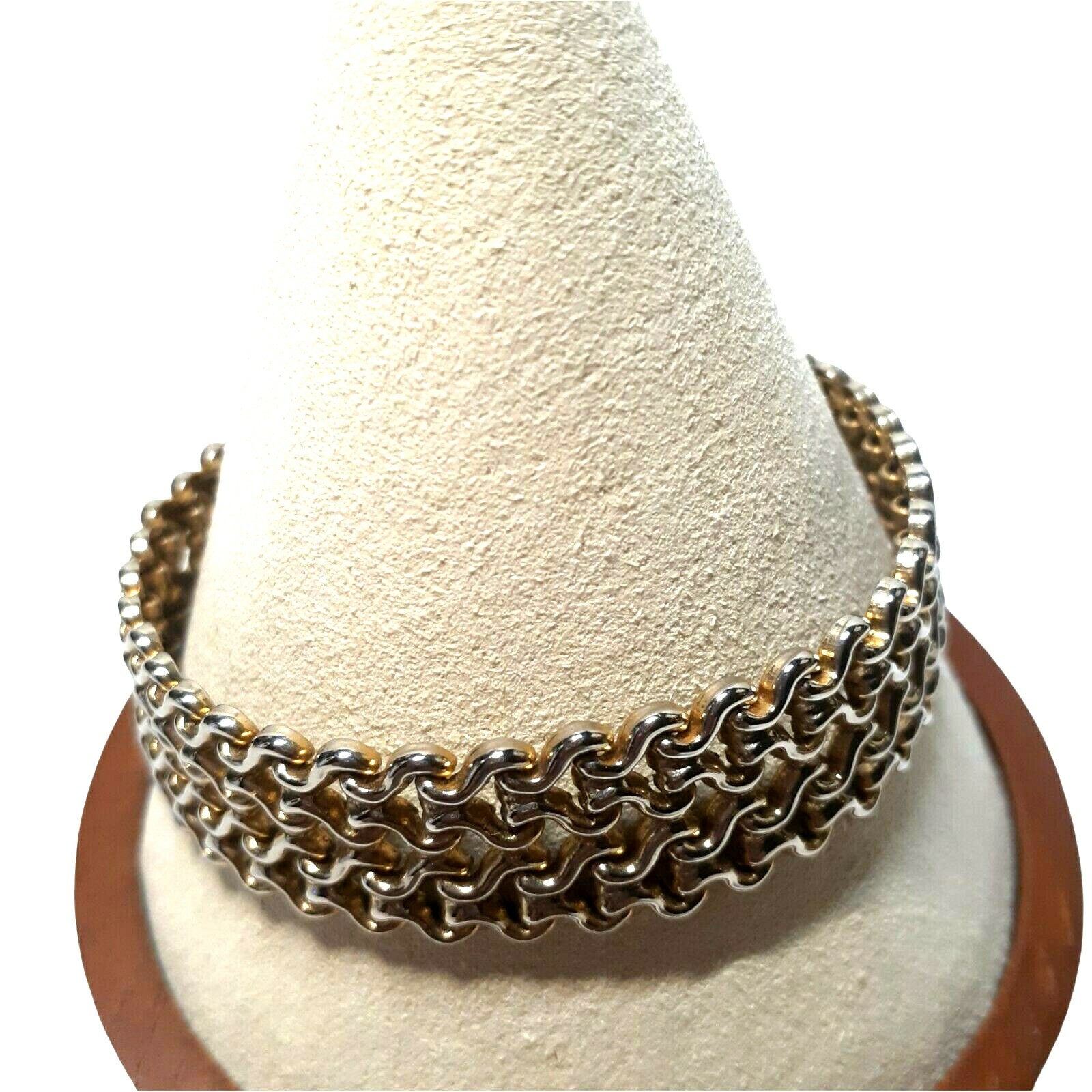 VTG Brass Plated Metal Double Width Chain with Fold Over Clasp Art Deco