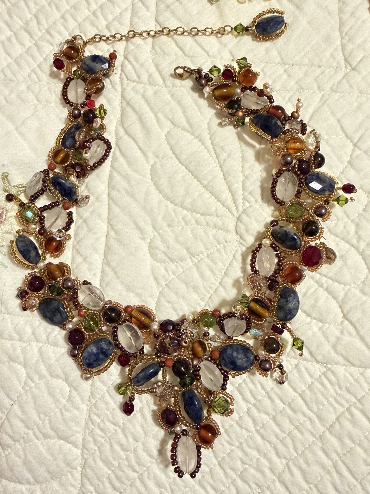 Vintage Unique Smoky Gem Beaded Handmade Choker Bib Statement Jewelry Necklace