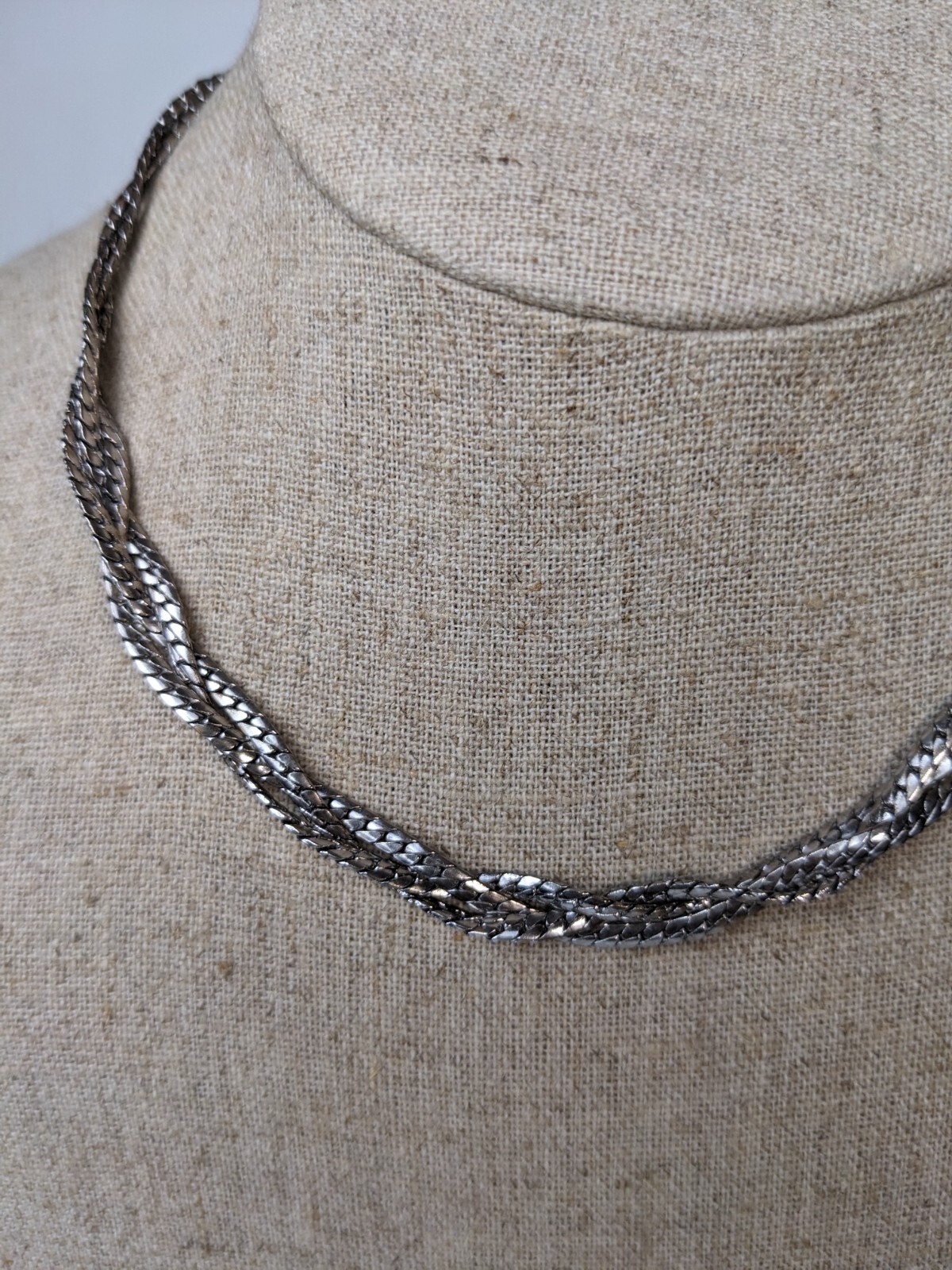 Vintage Jewelry set silvertone braided wheat chain necklace & braclet