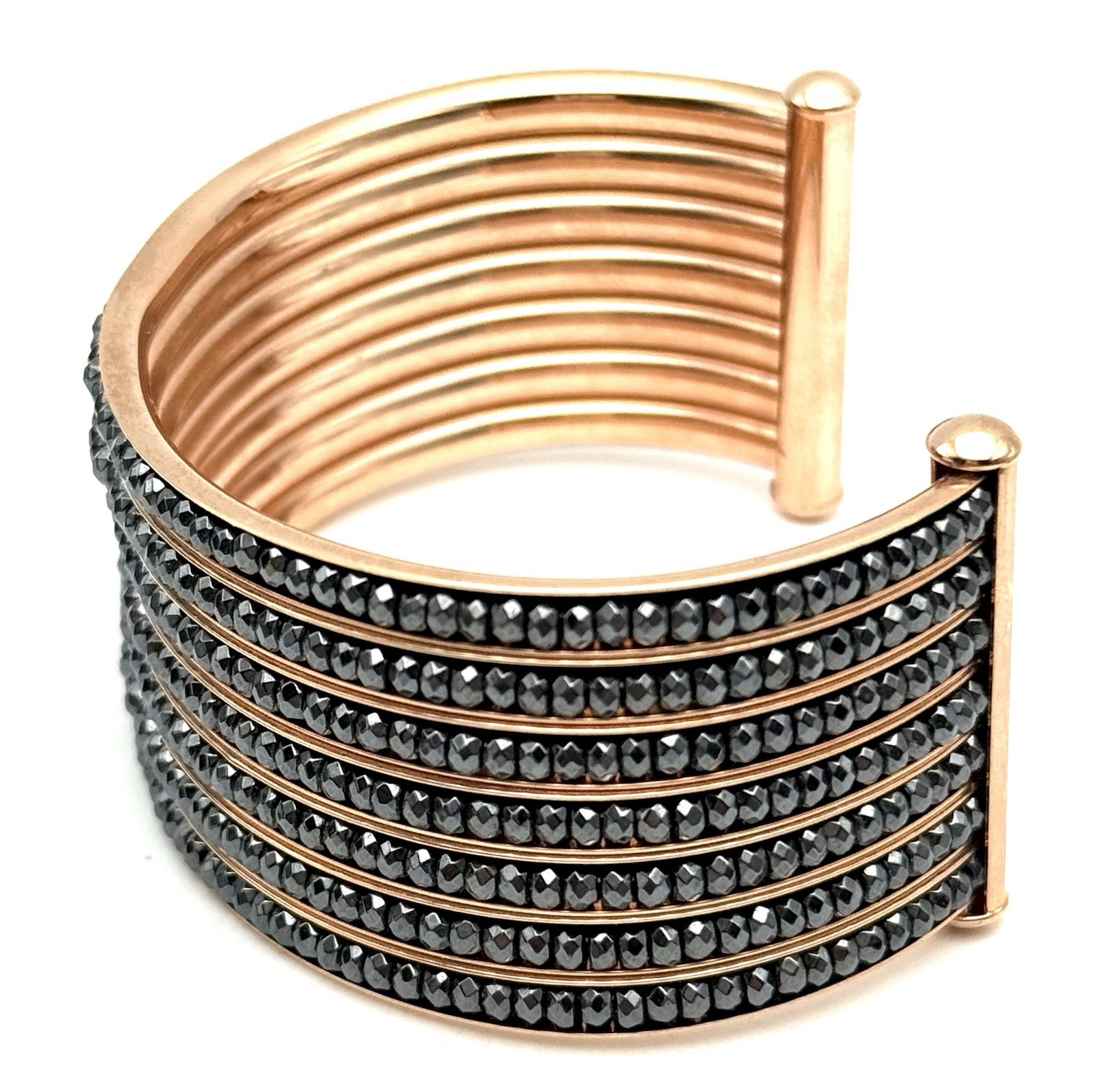 Italian Bronze MILOR Wide Cuff Statement Bracelet Layered Gunmetal Color Beads