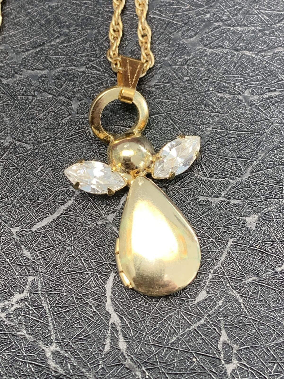 Vintage Angel Picture Locket Cubic Zirconia Pendant Necklace 18 Inches