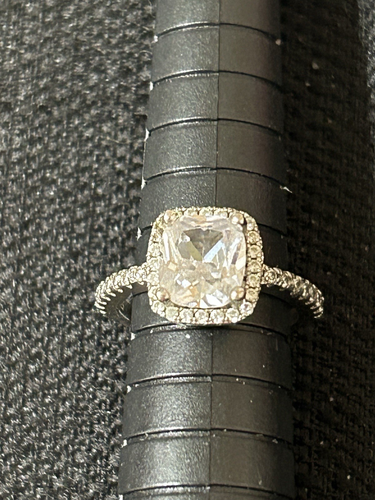 925 Sterling Silver Cushion Cut Cubic Zirconia Halo With Accents Ring Sz 4.25