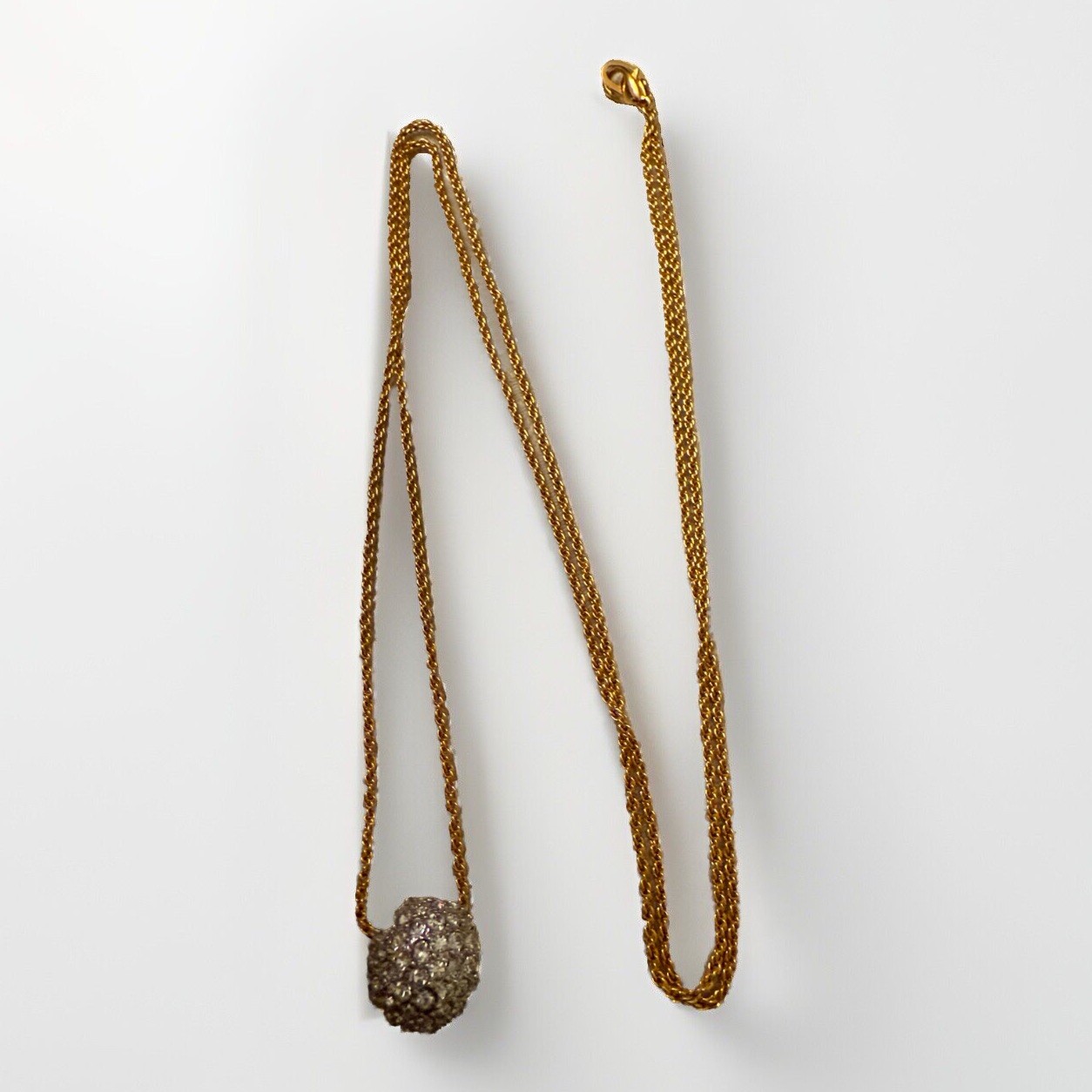 Vtg.Rhinestones Bead Necklace Sliding Single Bead on Ball Chain Gold Tone Metal
