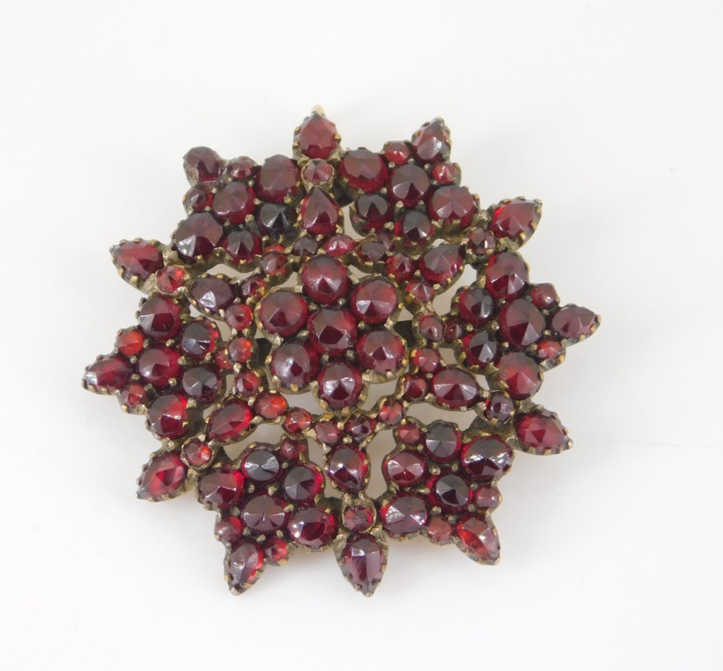Vintage / Antique Victorian Czech Bohemian Garnet Pin / Pendant