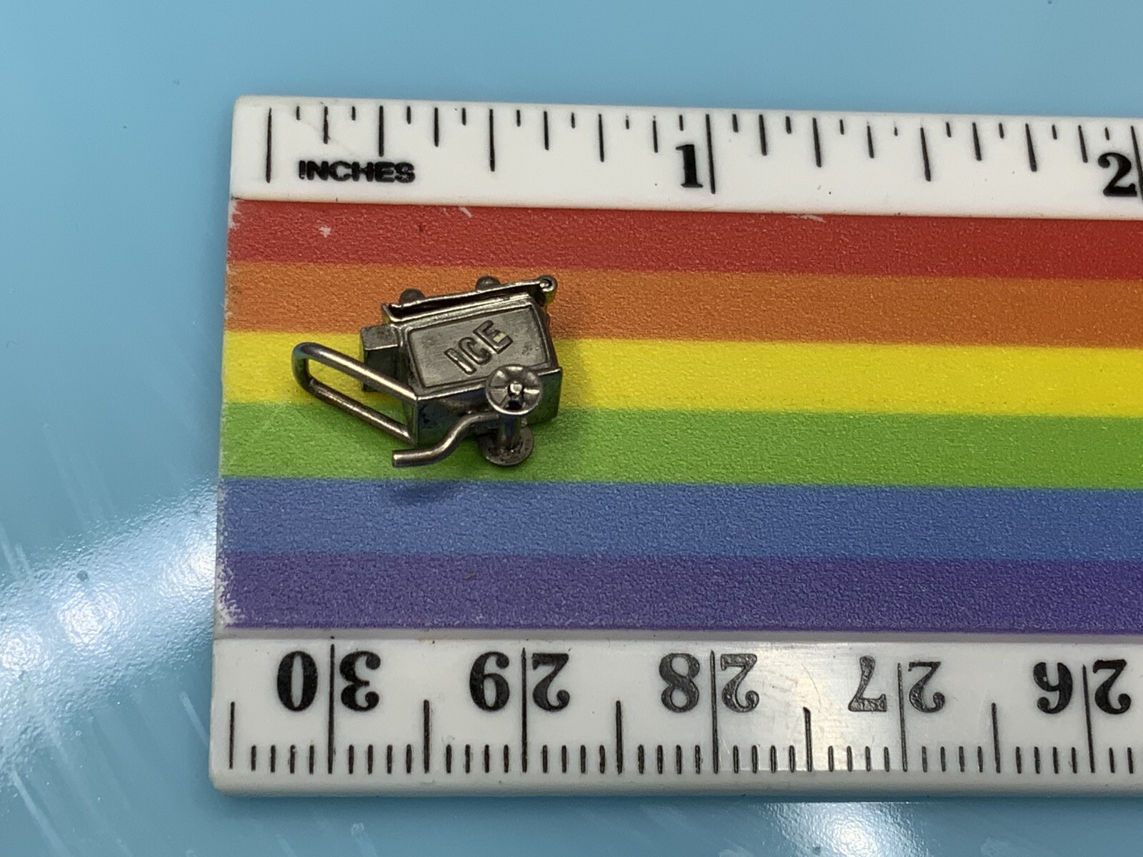 Vintage Sterling 3D Movable Love & Luck Enamel Ice Cream Cart Bracelet Charm 1.5