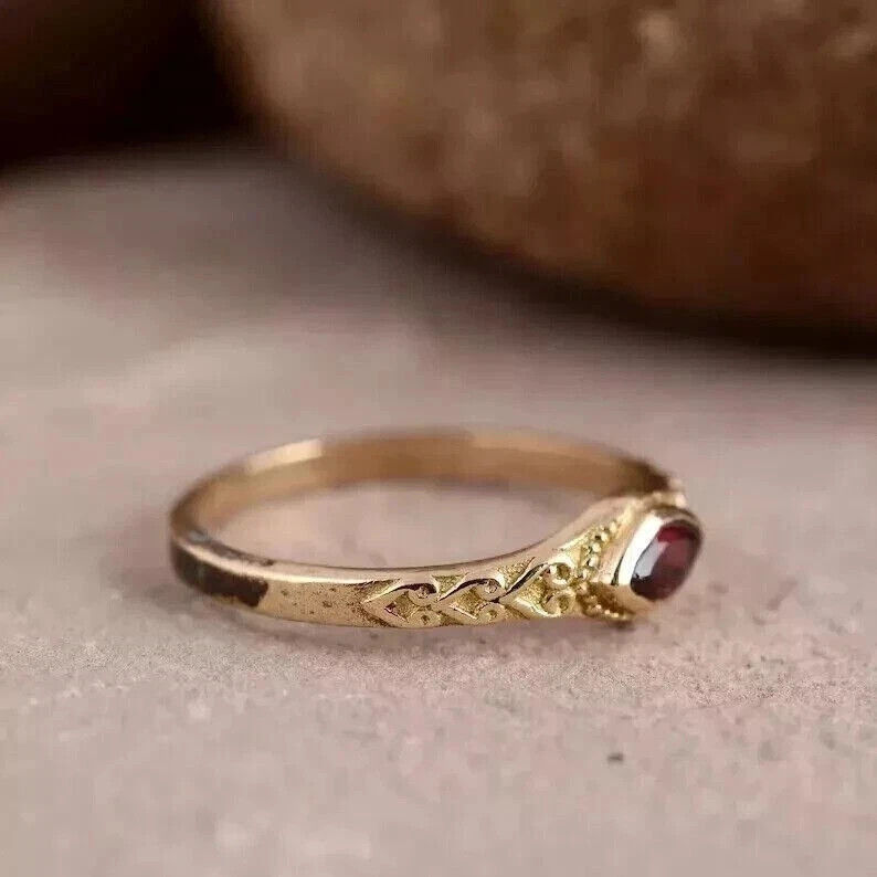 Art Deco 2.50Ct Marquise Lab Created Diamond Red Garnet 14K Yellow Gold FN Ring