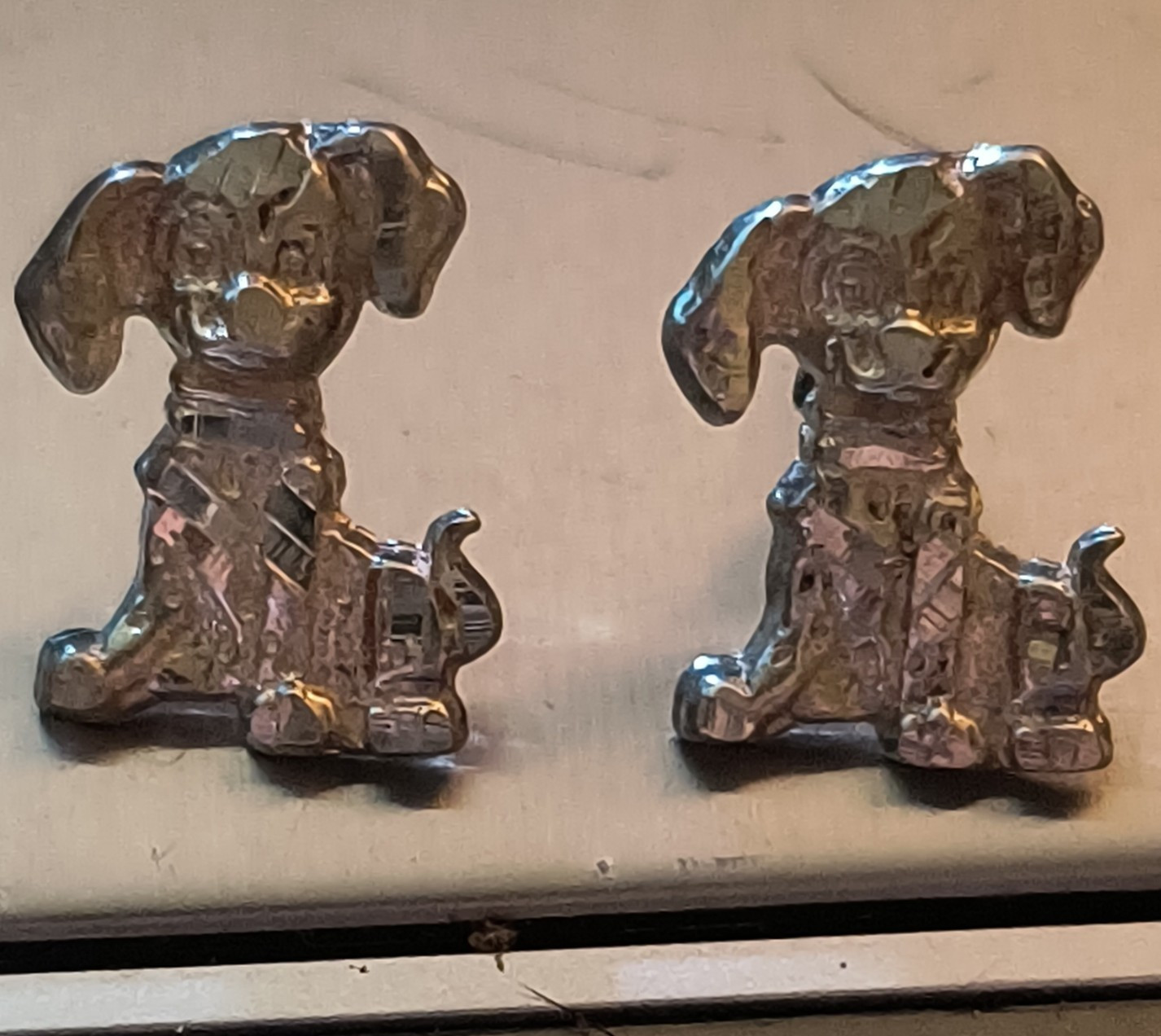 Vintage Dog Stud Earrings Silver Tone Metal Butterfly Back No Stone Unisex