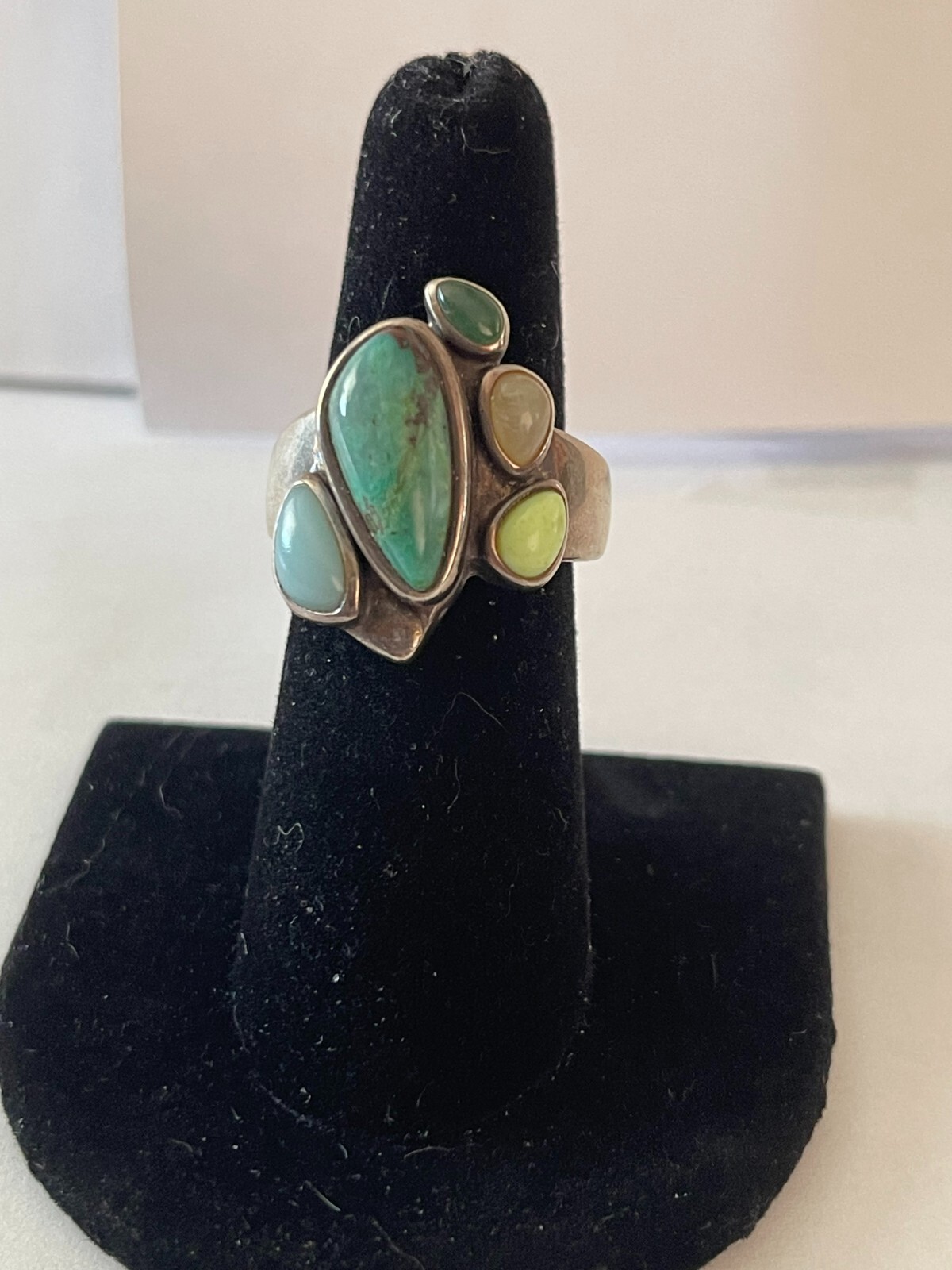 Vintage Modern Sterling Silver Turquoise Multi Stone Ring Size 7.25 (12gr) NICE!