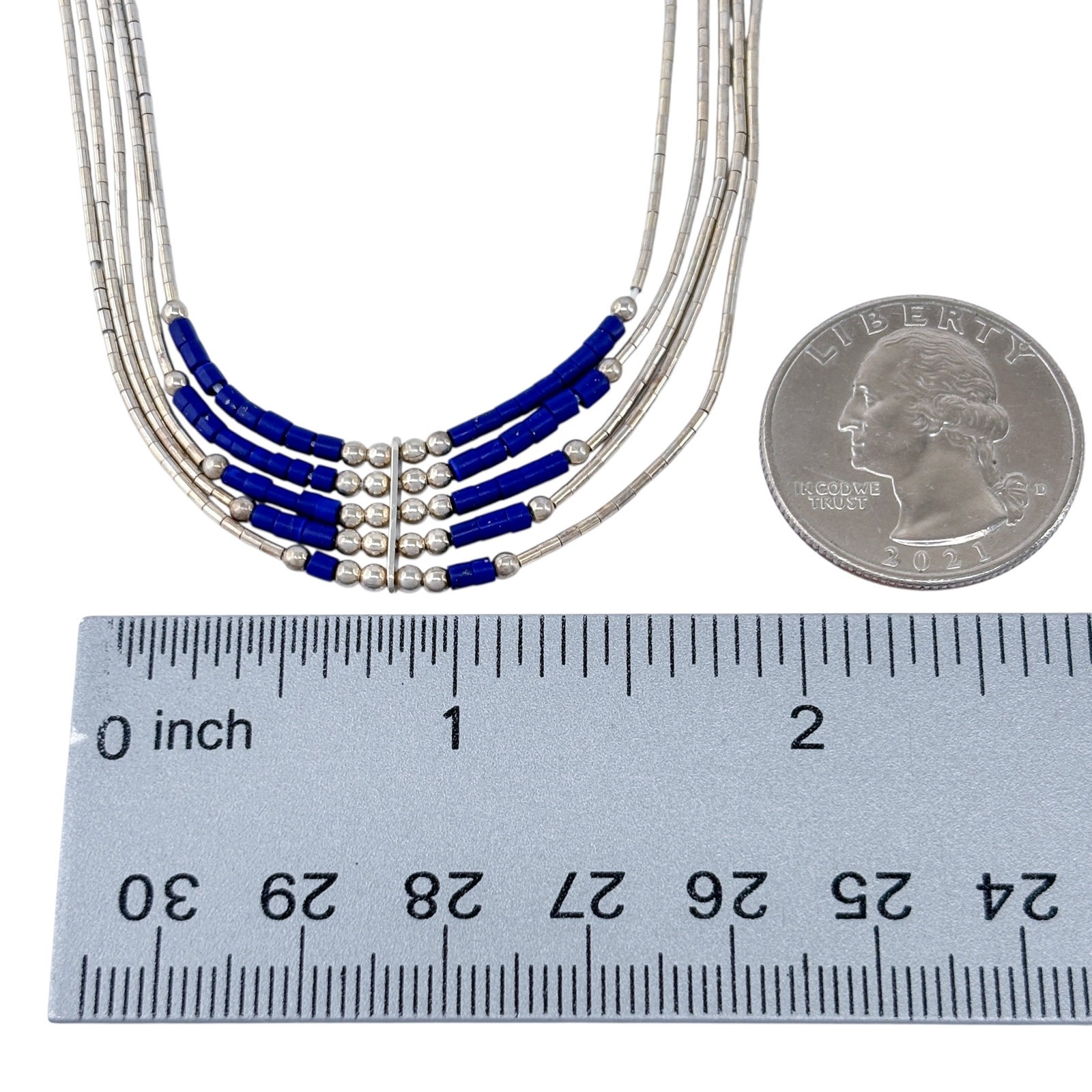 Vintage Sterling Liquid Silver 925 Lapis Lazuli Beaded Necklace | 16.5″