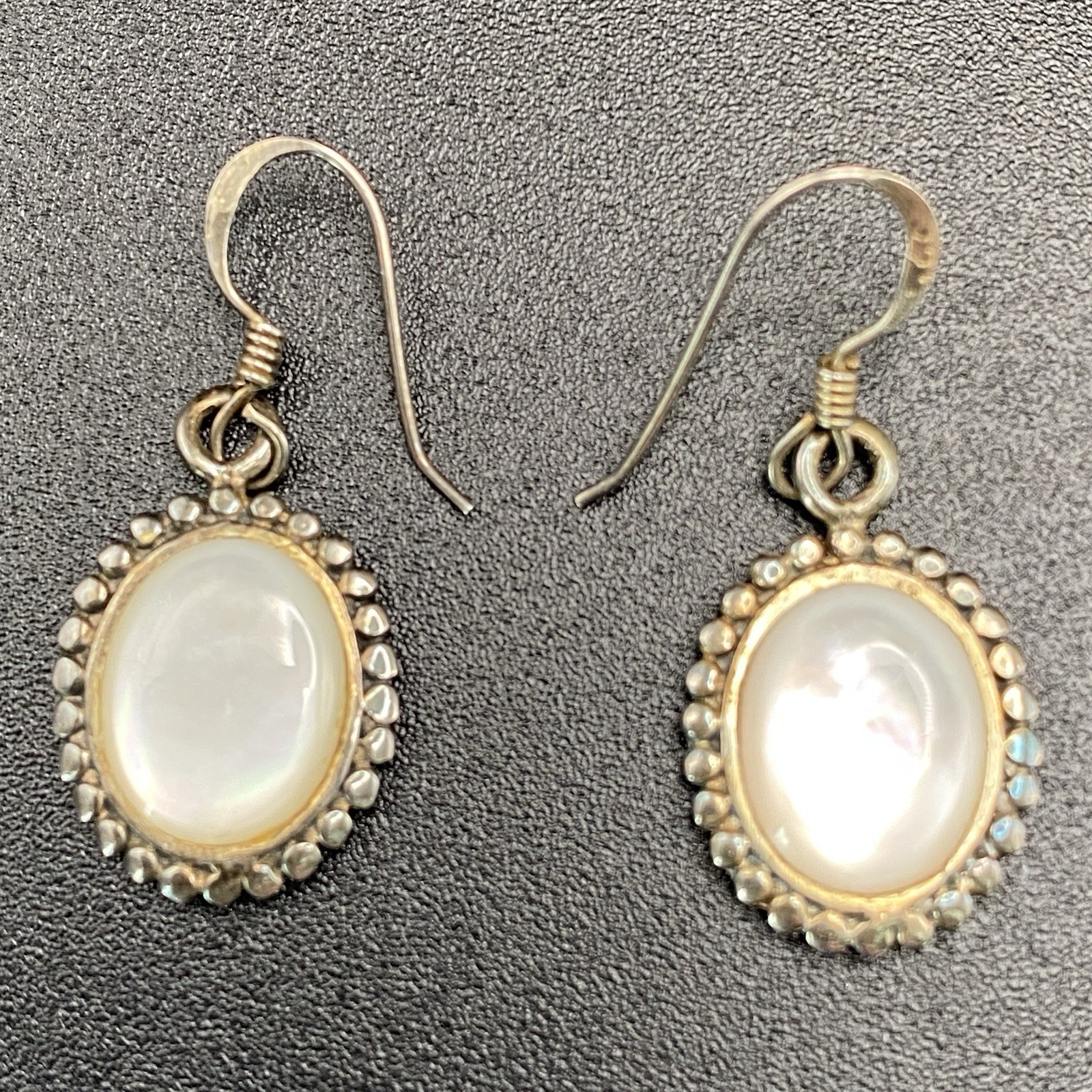 925 Sterling Silver Mother Of Pearl Silver Tone Vintage Earrings Fish Hook