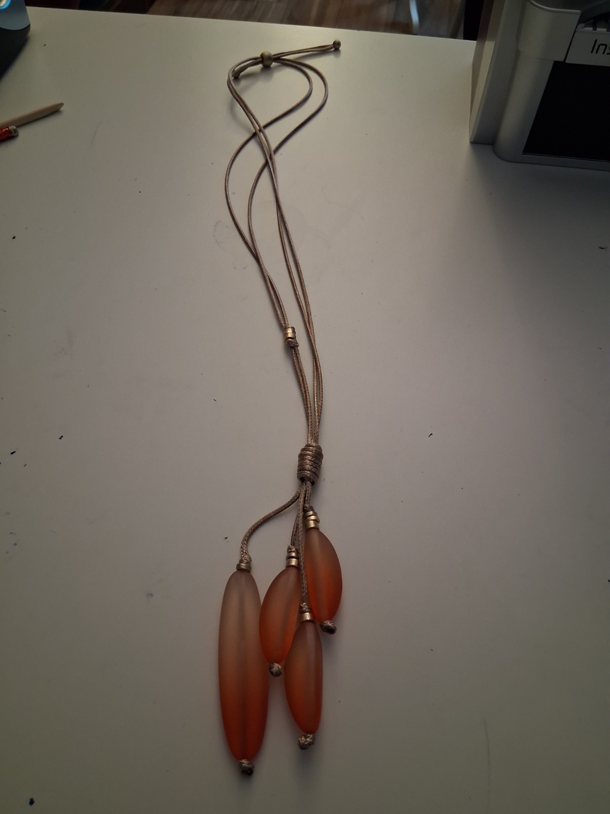 Vintage Beaded Pedant With Orange Frosted Beads – Adjustable Cord