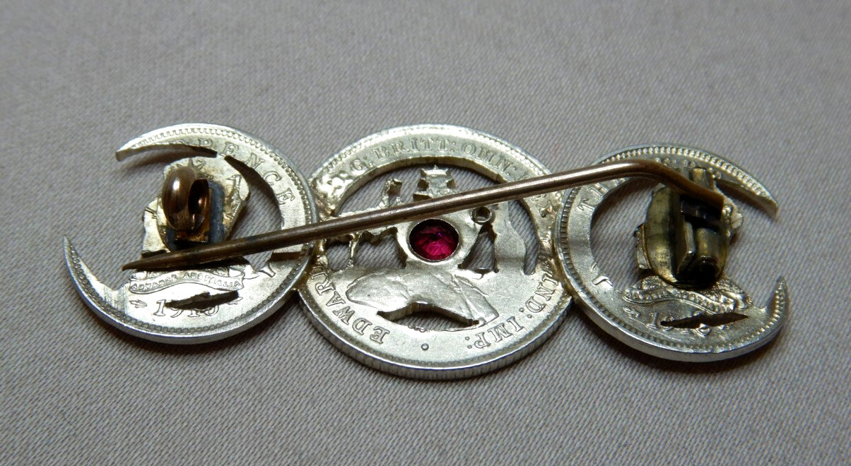 ANTIQUE GARNET SET AUSTRALIAN 1910 SILVER COINS BROOCH 3760