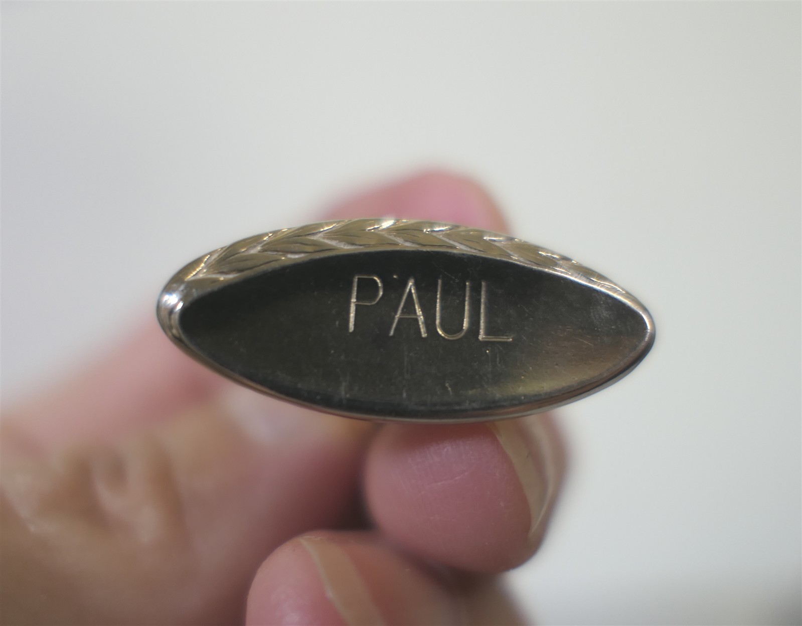 Vintage Pair Gold Tone Metal Alloy Personalized “Paul” Leaf Frond Cufflinks