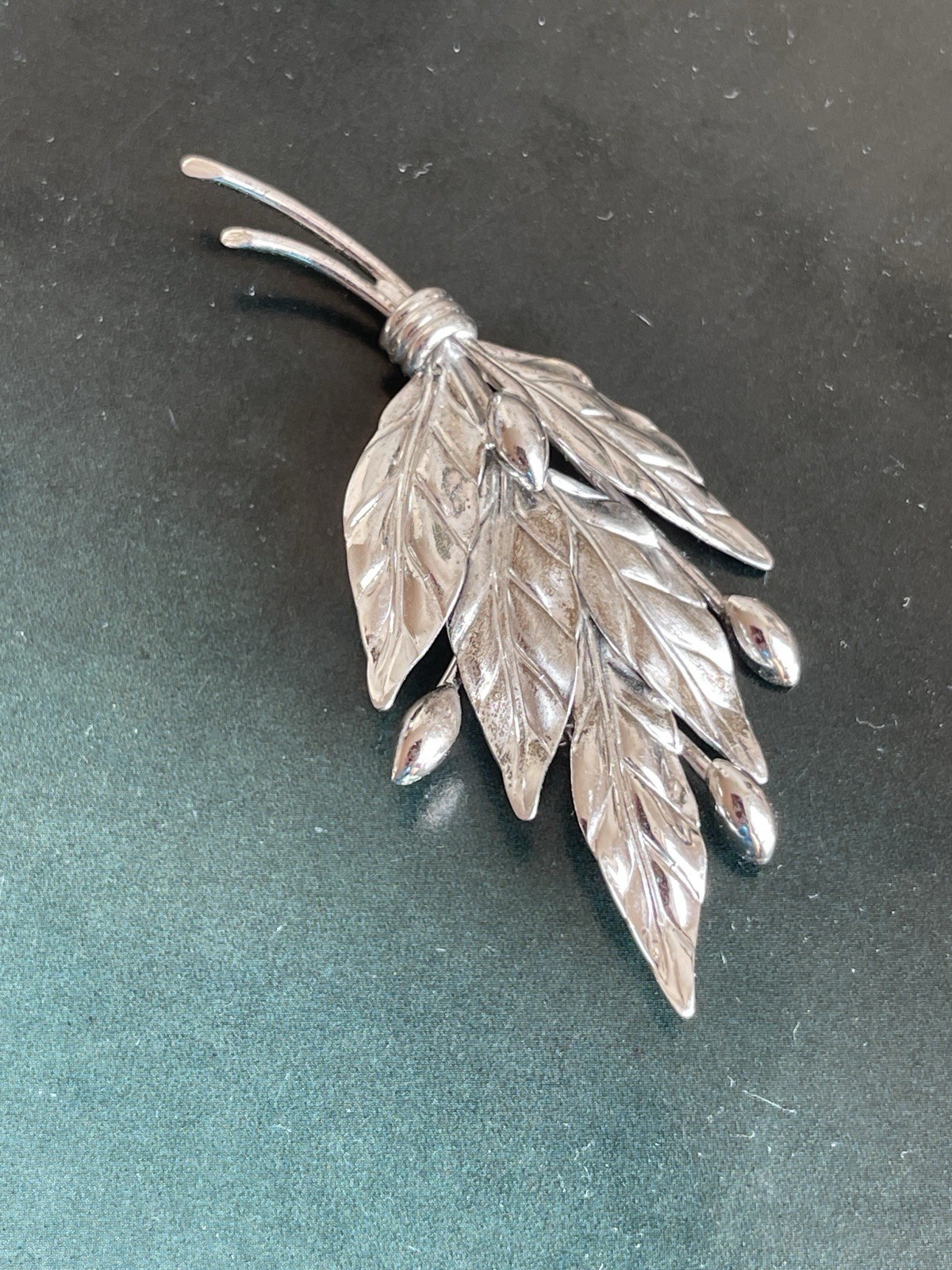 Vintage Carl-Art Sterling Silver Leaf Brooch Signed Floral