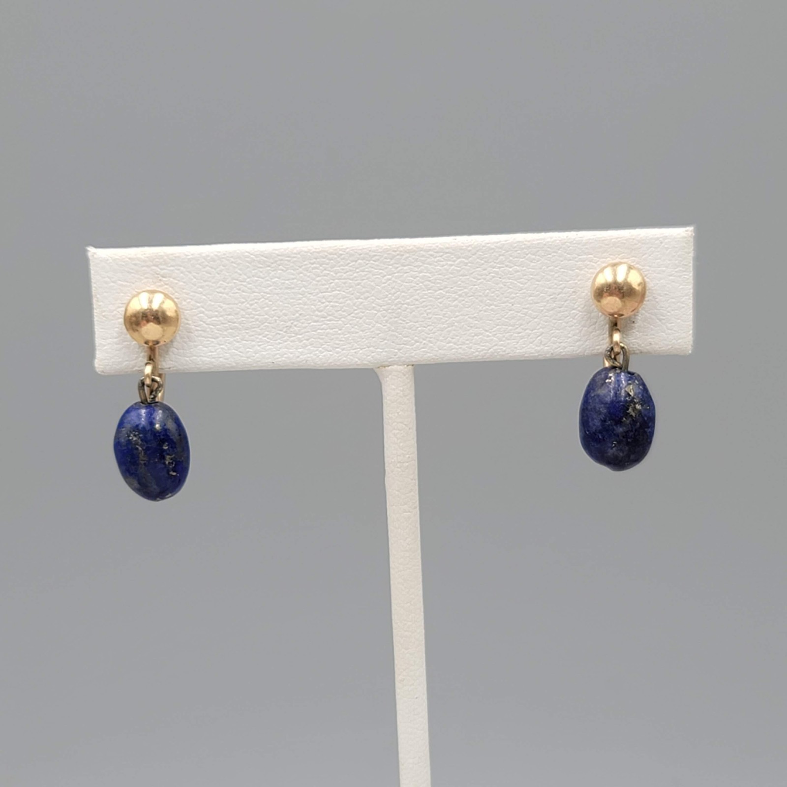 Vintage Lapis Lazuli Blue Stone Bead Clip on Earrings Gold Filled 1/20th 12k 5/8