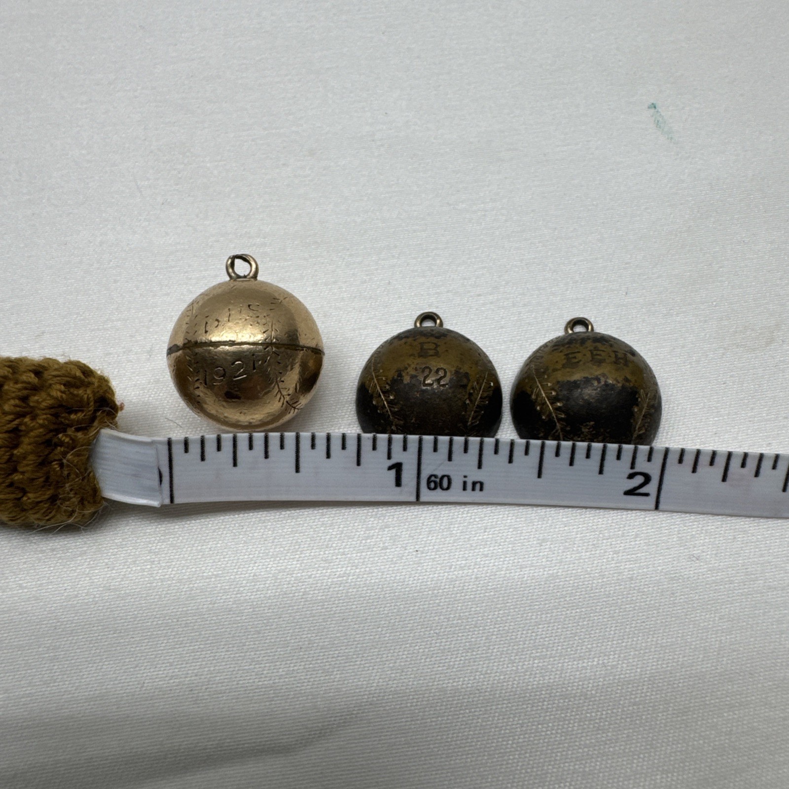 (2) Antique 1921 1922 Baseball Pendants Gold Filled Plated? Inscribed No Stamp