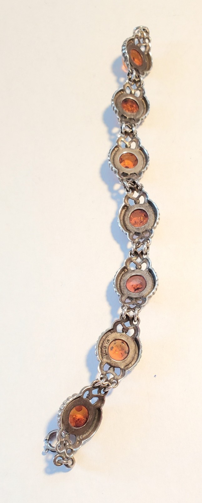 Vintage Baltic Amber Bracelet, Sterling Silver, Signed V-8, By Valerio, Poland