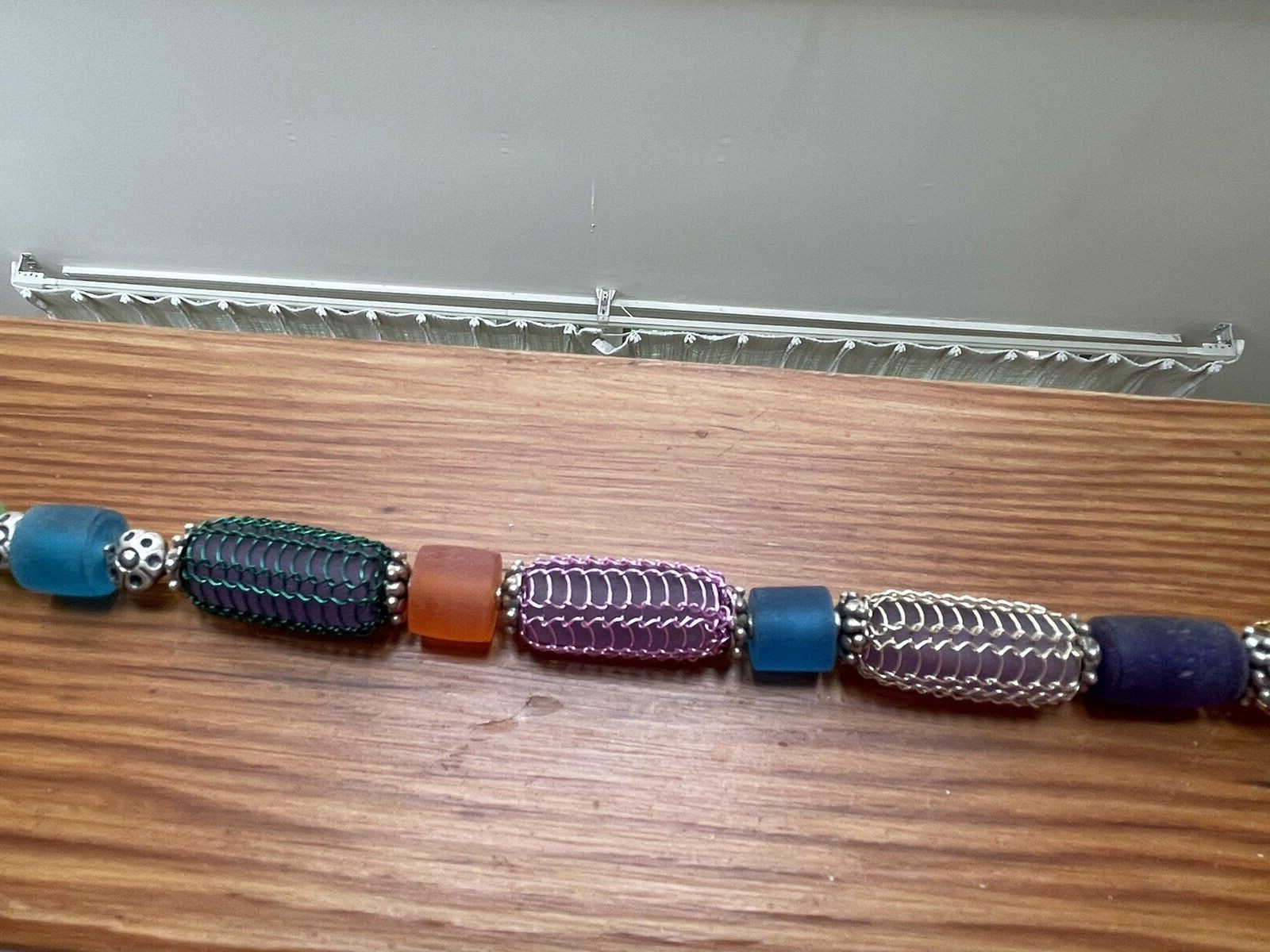 Vintage signed Artisan MK Micky Krunkle Caged Art Glass Beaded 19″ Necklace